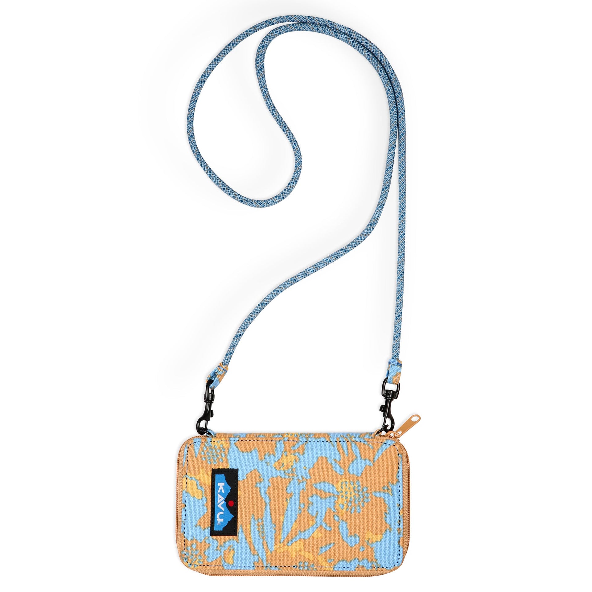 KAVU Go Time Crossbody Wallet - Glacier Lace, 12oz Cotton Canvas, 7"x4"x1", Detachable Rope Strap